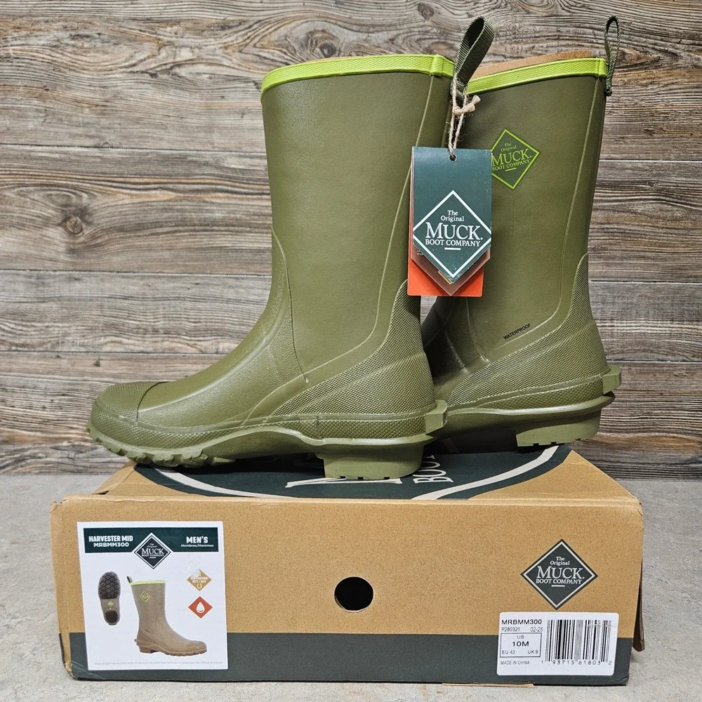 Muck Boot Company Harvester Mid Mens Size 10M Olive Green Waterproof Rain Boots